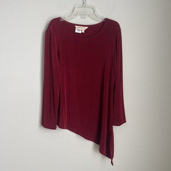 Norm Thompson Red Long Sleeve Asymmetrical Hem Slinky Top - Picture 1 of 6